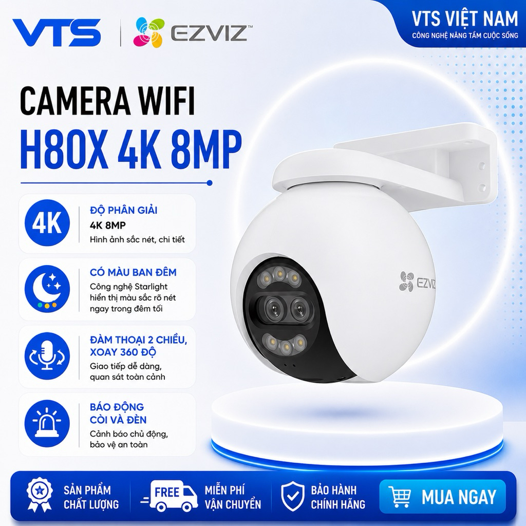 Camera Wifi EZVIZ H80X 4K 8MP/H8X 4MP/H8 PRO, Xoay 360 Độ, Đàm Thoại, Có Màu Ban Đêm, Theo Dõi