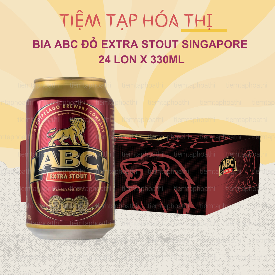 Thùng 24 Lon Bia ABC Đỏ Extra Stout Singapore 330ml Nồng Độ 8% Bia Đen ABC Black