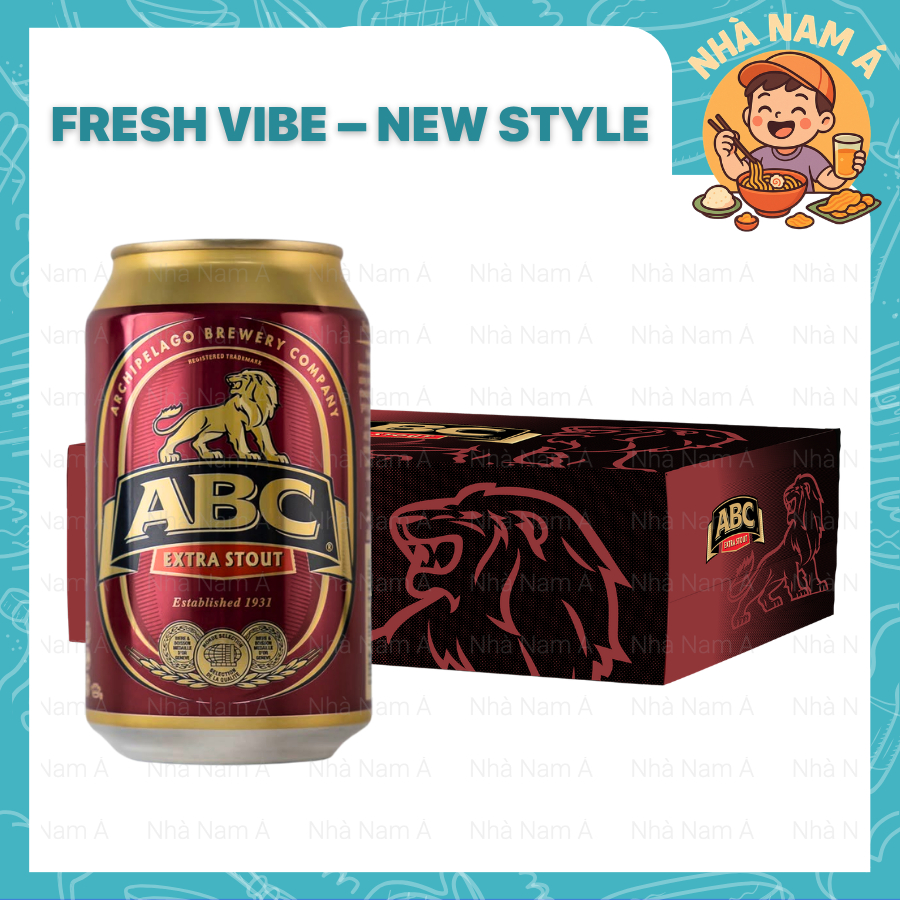Thùng 24 Lon Bia ABC Đỏ Extra Stout Singapore 330ml Nồng Độ 8% Bia Đen ABC Black