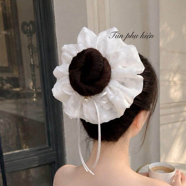 Dây buộc tóc vải Scrunchies-  Cột scrunchies Cao cấp size to phồng 18cm - Hàng thiết kế của Tũn
