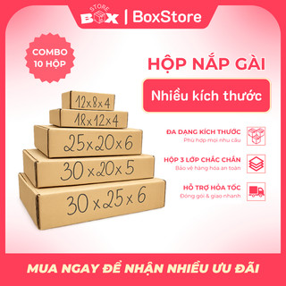 Set 10 Hộp Carton Nắp Gài Đầy Đủ Kích Thước, Đa Năng, Đa Size, Đóng Gói Linh Hoạt BoxStore