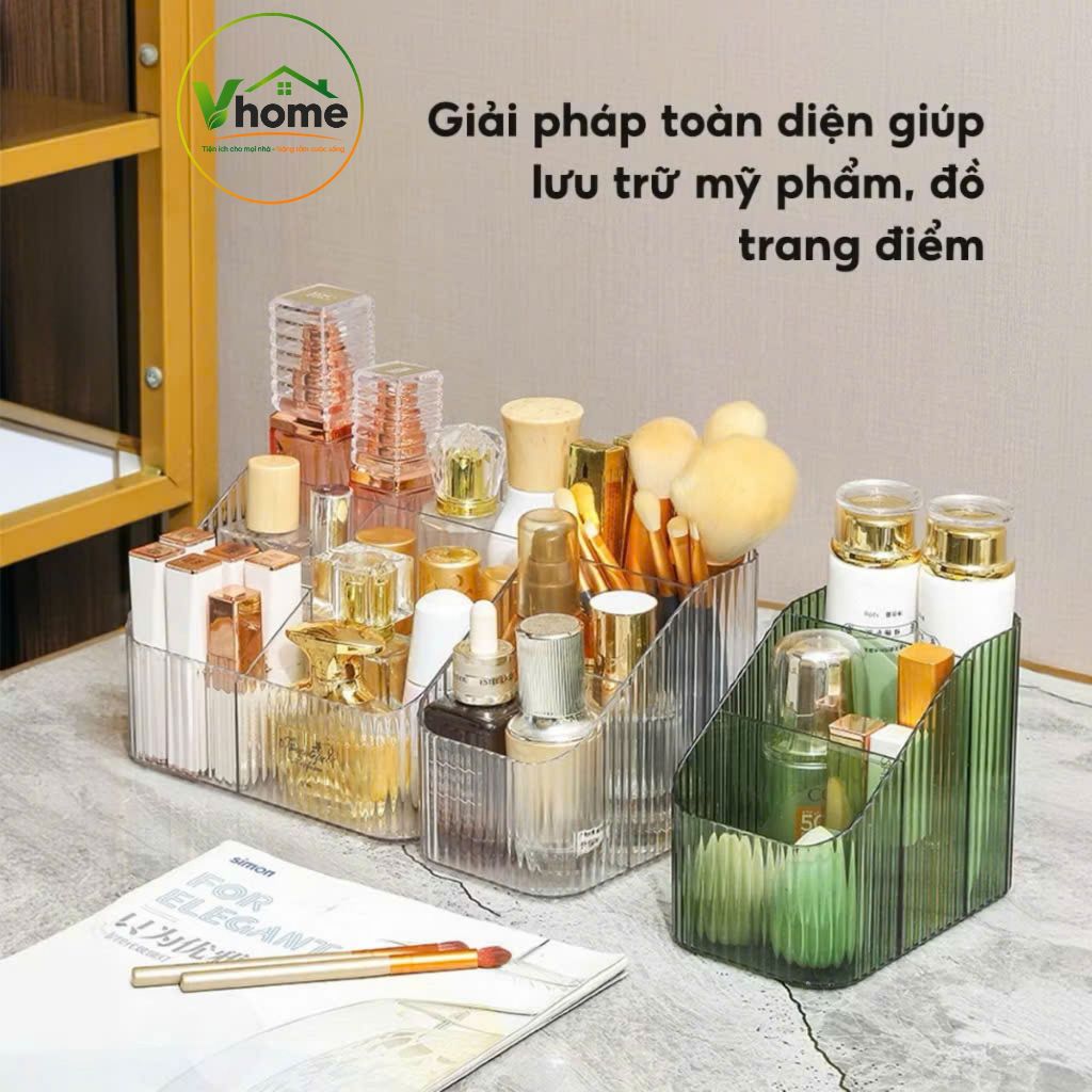 Khay Đựng Đồ Trang Điểm 5 Ngăn, Khay Nhựa Trong Suốt Đa Năng Đựng Mỹ Phẩm VHOME