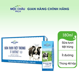 Combo 02 Thùng Sữa tươi tiệt trùng hương Dâu và Ít đường Mộc Châu Milk (180ml x 96 Hộp)