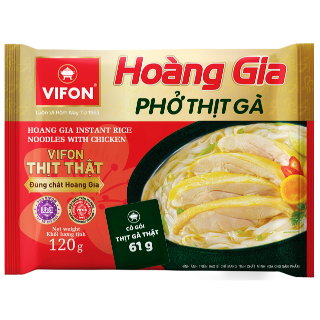 Thùng 18 gói Phở Thịt Gà HOÀNG GIA VIFON có Gói Sốt Thịt 120g / Gói