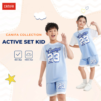 Bộ quần áo active unisex trẻ em CANIFA dáng rộng dáng thể thao năng động thoải mái | Wicking 1DS26C002
