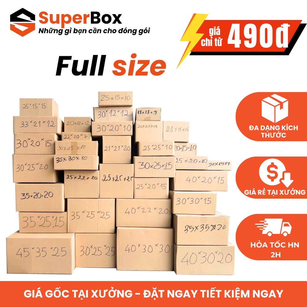 [HỎA TỐC]  FULL SIZE Combo 10 hộp carton đóng hàng, thùng giấy carton loại dày dặn giá rẻ - Super Bo