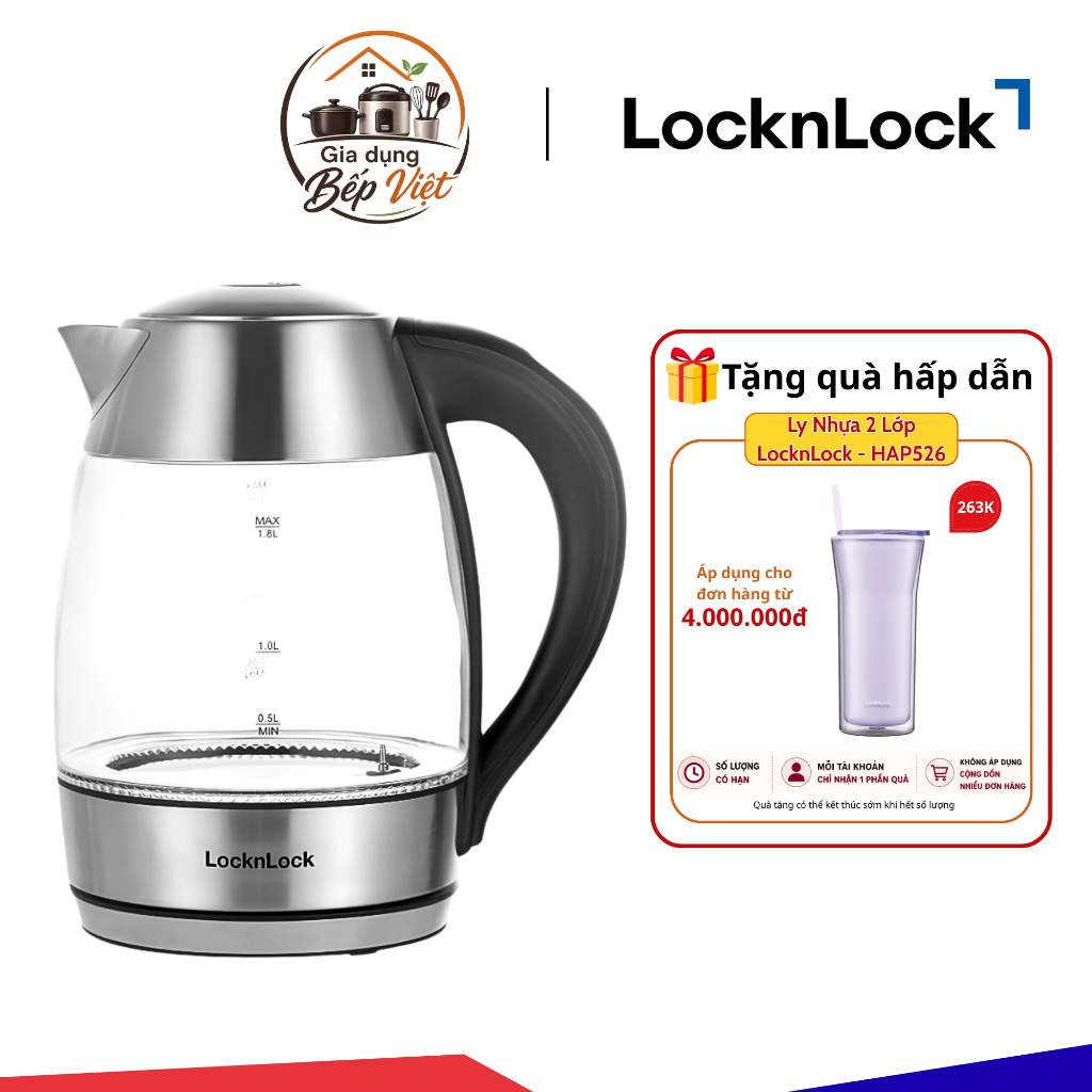 Ấm Đun Nước Siêu Tốc Thủy Tinh LocknLock EJK341 1.8L