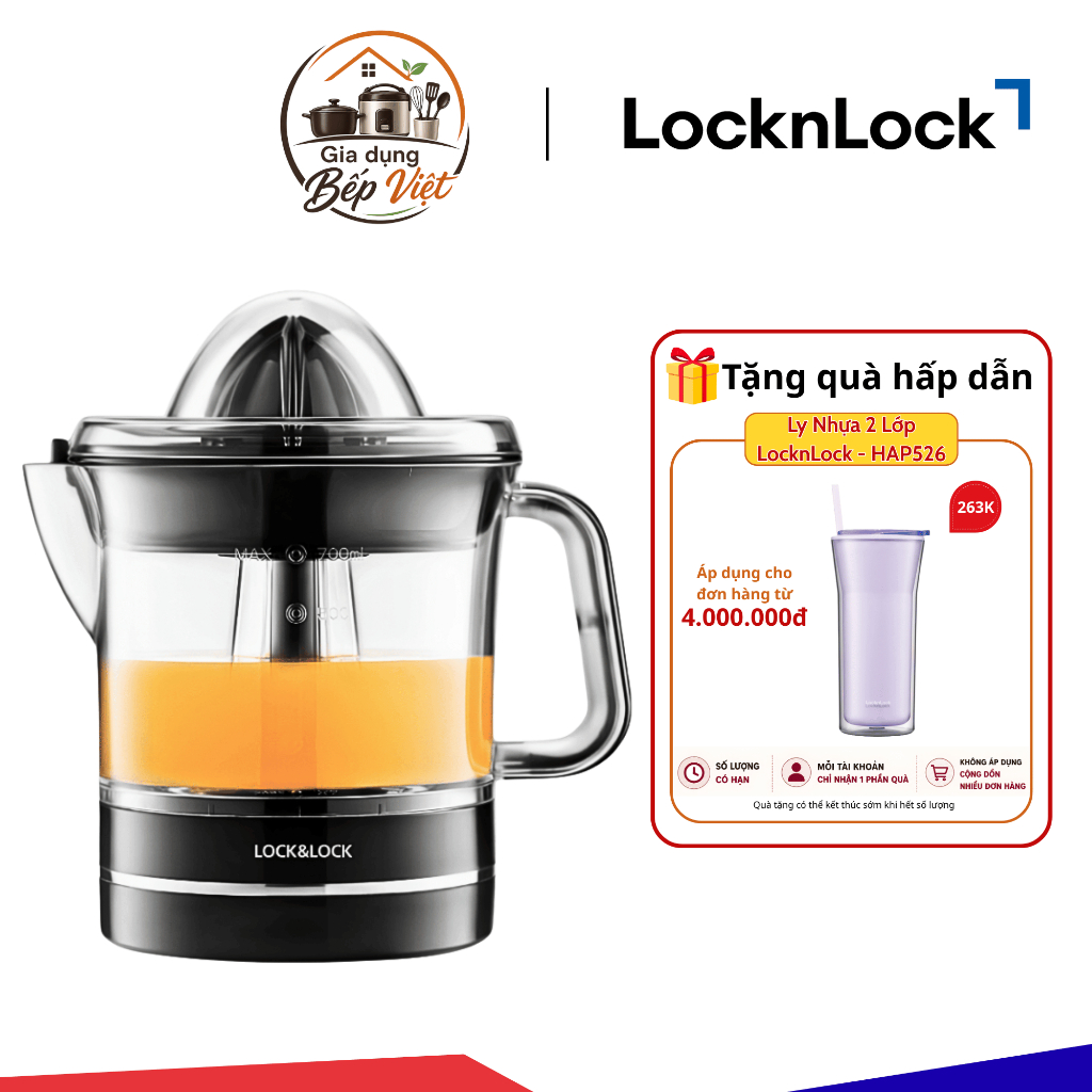 Máy vắt cam 0,7L LocknLock EJJ236BLK - Màu đen_Hàng Chính Hãng