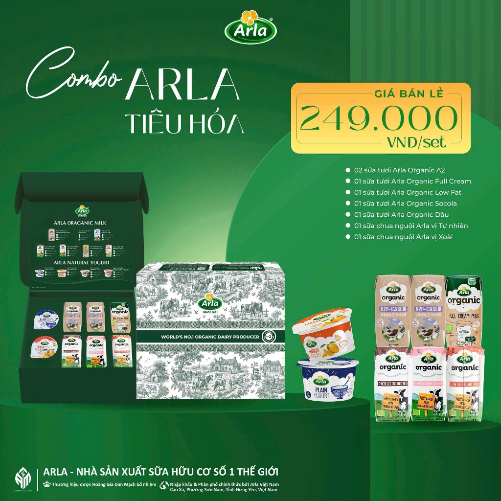 Set sữa Tiêu hóa, sữa tươi Arla Organic và sữa chua Arla - ưu đãi dùng thử siêu hời