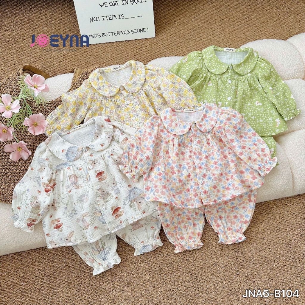 Sét bộ dài tay cổ sen muslin dễ thương Joeyna