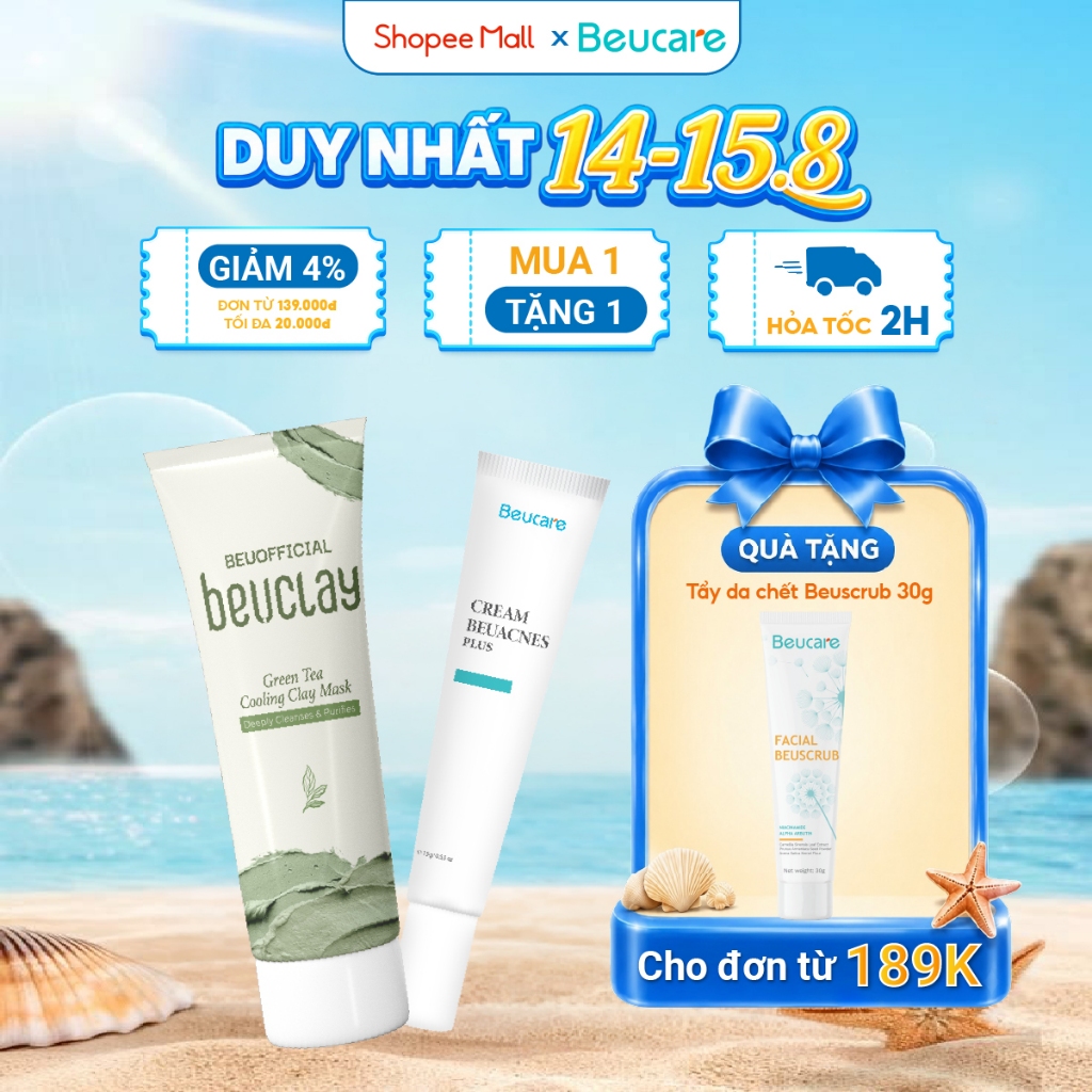 Combo Mặt nạ đất set Beuclay 70g + Gel giảm mụn nhanh 24h Beuacnes plus 15g