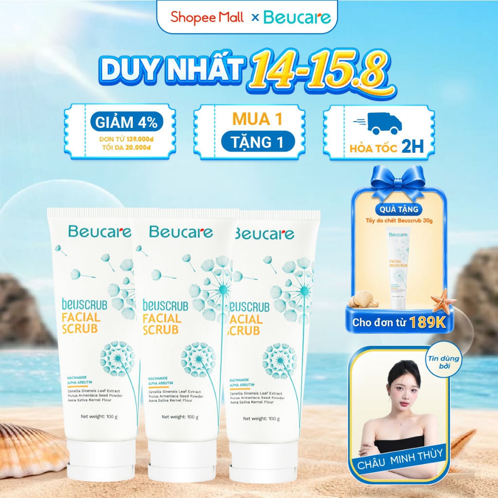 Combo 3 tẩy tế bào chết mặt BEUCARE trà xanh, tẩy da chết mặt ,thấm hút dầu thừa , làm sạch da, dưỡn