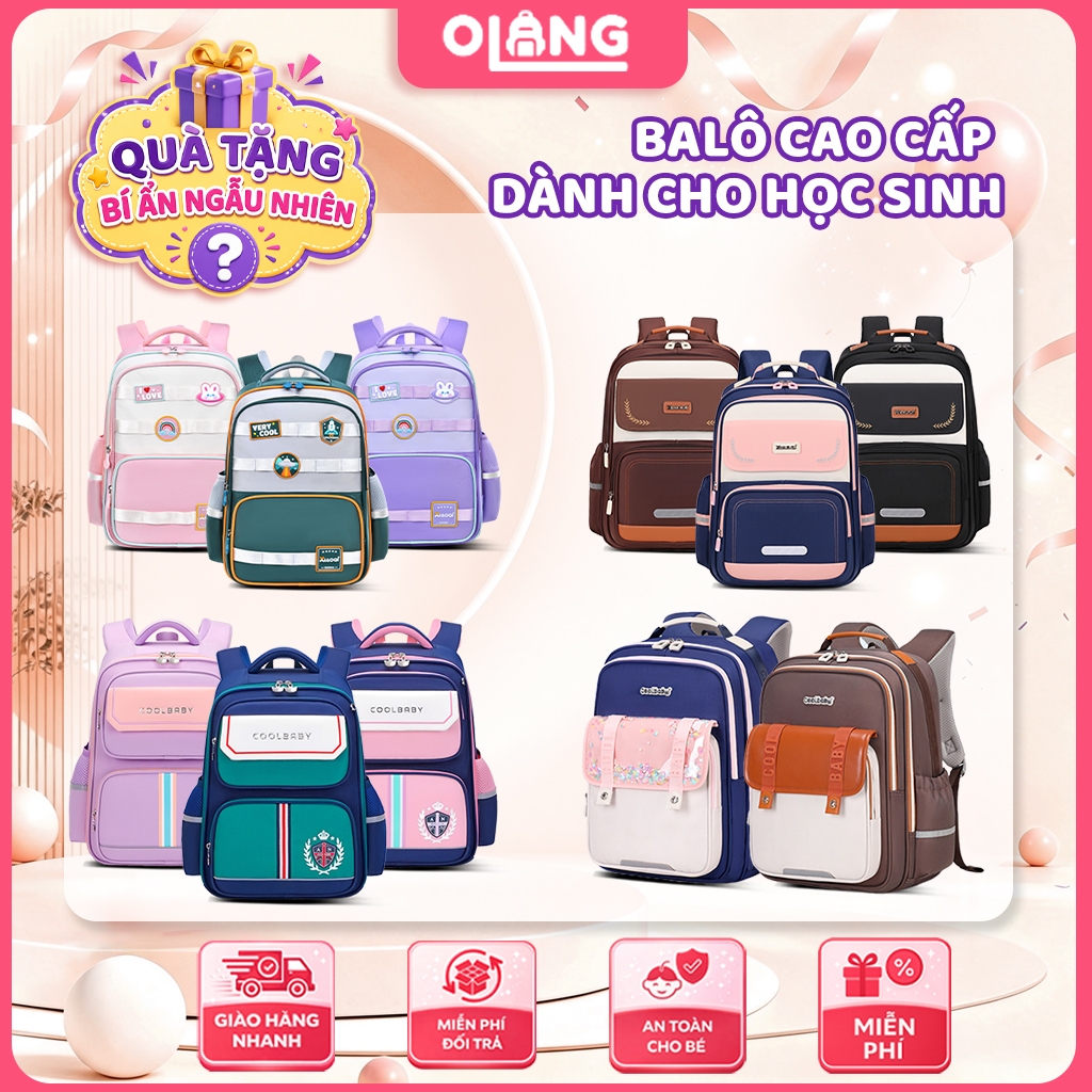 Cặp sách cho bé OLANG in chữ nổi - 2 ngăn rộng, chống thấm, êm vai bé 6-11 tuổi