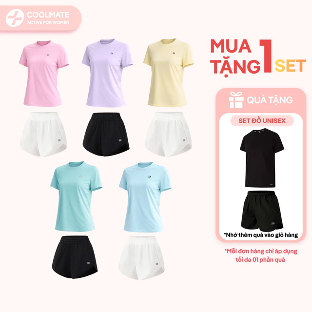 [MUA 1 TẶNG 1-LIVE] Set đồ thể thao nữ áo thun Core tee/Gradient/Essentials&quần short Woven thoải mái vận động Coolmate