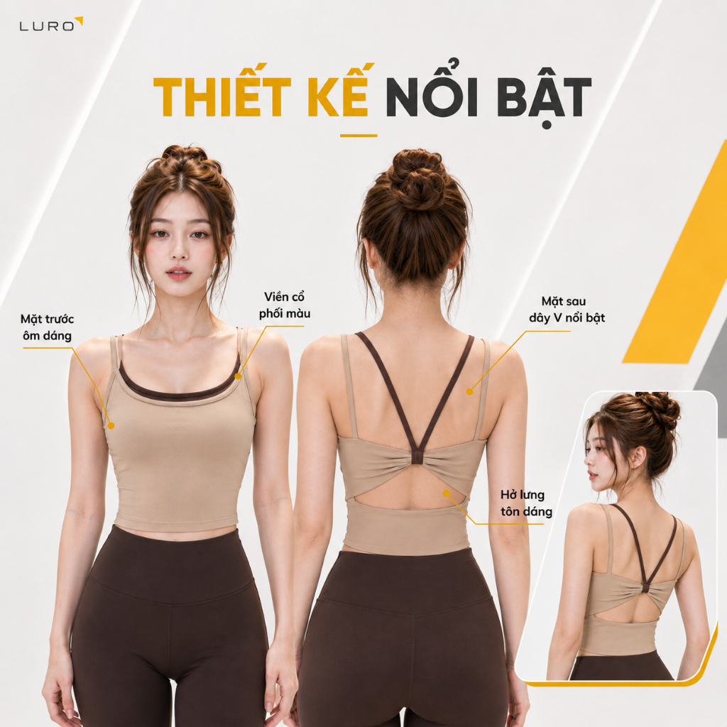 Áo 2 dây thể thao nữ AC64 phối màu, mút may liền 2