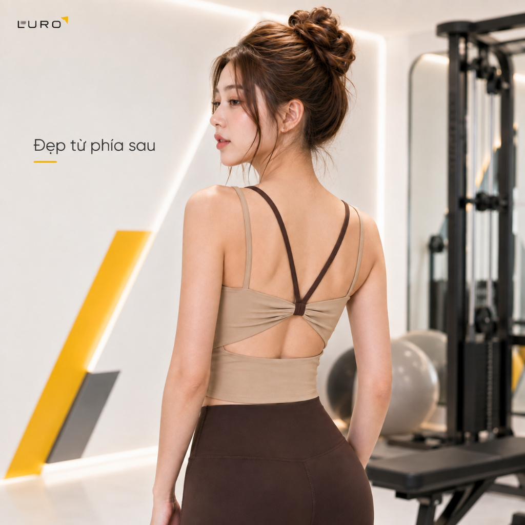 Áo 2 dây thể thao nữ AC64 phối màu, mút may liền 5