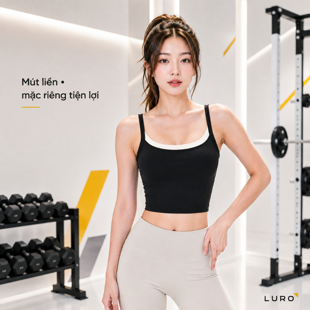 Áo 2 dây thể thao nữ AC64 phối màu, mút may liền 8