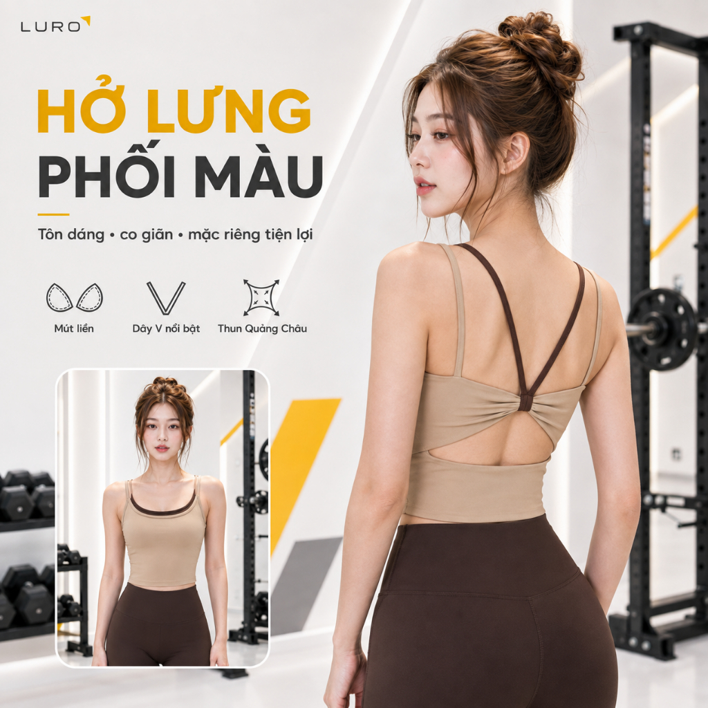 Áo 2 dây thể thao nữ AC64 phối màu, mút may liền