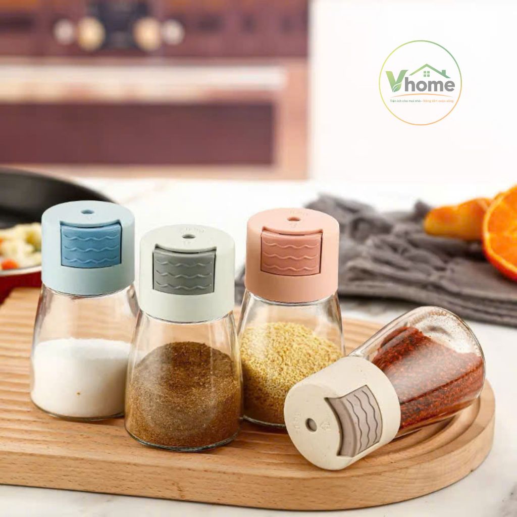 Lọ Rắc Gia Vị Thủy Tinh 180ml Nút Bấm, Hũ Đựng Muối Tiêu 2 Kiểu Rắc VHOME