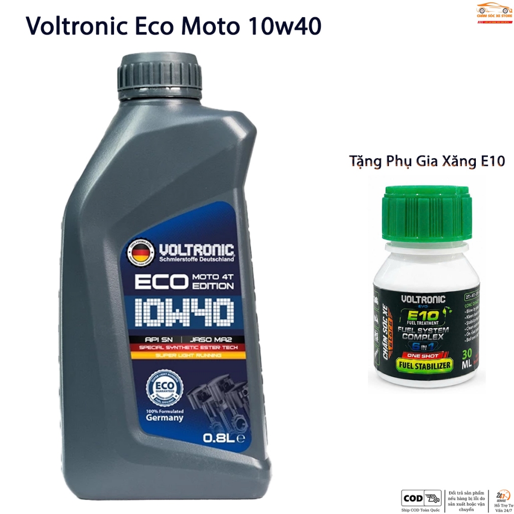 Dầu Nhớt Dành Cho Xe Số, Côn Tay Voltronic ECO Moto - Tặng 1 Chai Phụ Gia Nhiên Liệu E10 Voltronic