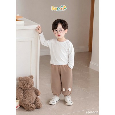 Quần dài thun Beemo phối tai gấu dễ thương bo chun gấu cho bé mặc đi học, đi chơi từ 9-24kg 6369QDB
