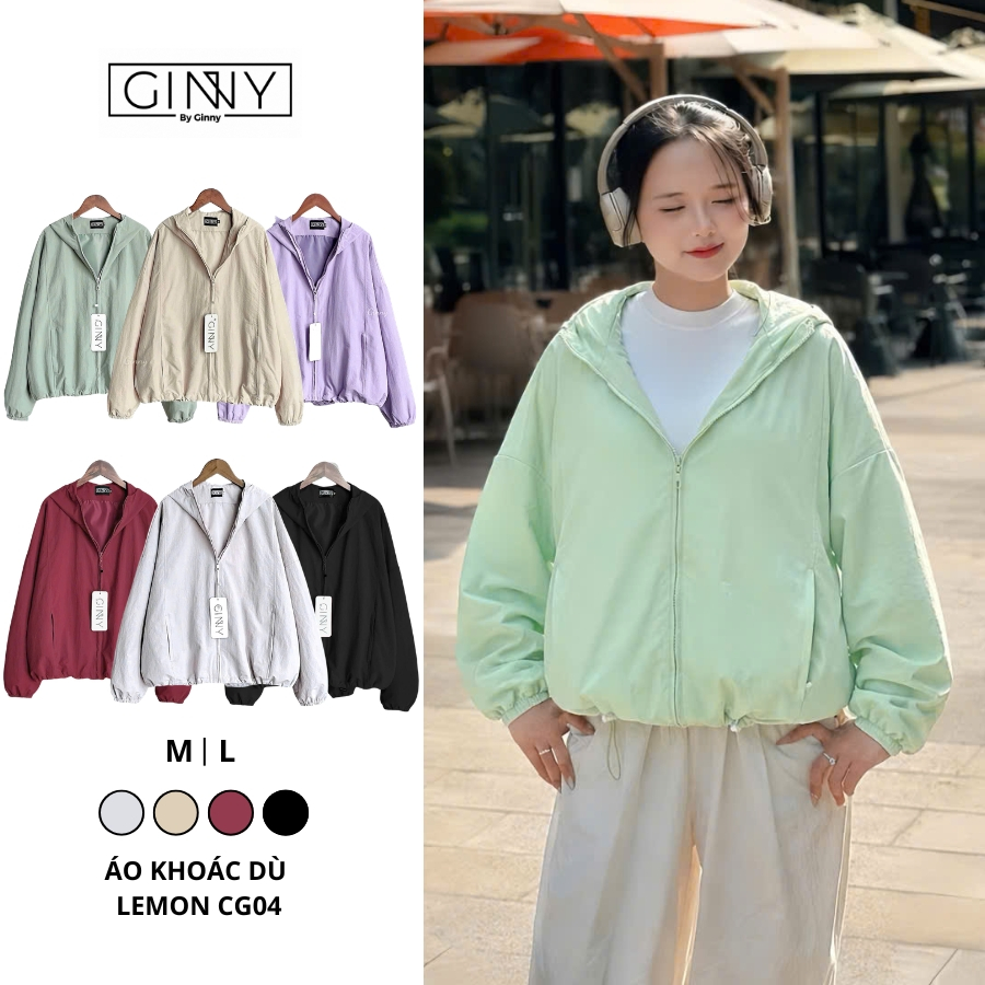 𝐆𝐈𝐍𝐍𝐘 Áo Khoác Dù Chống Nắng Cao Cấp CG04 Lemon Đi Mưa Nhẹ, Túi Ngoài Có Khóa Kéo Tiện Lợi