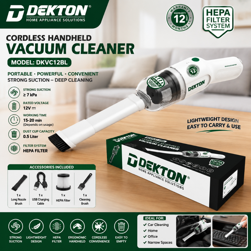 Hút Bụi Cầm Tay Mini Dekton DK-DV1 - Công Suất 50W - Lực Hút 7kPa - Bảo Hành 12T