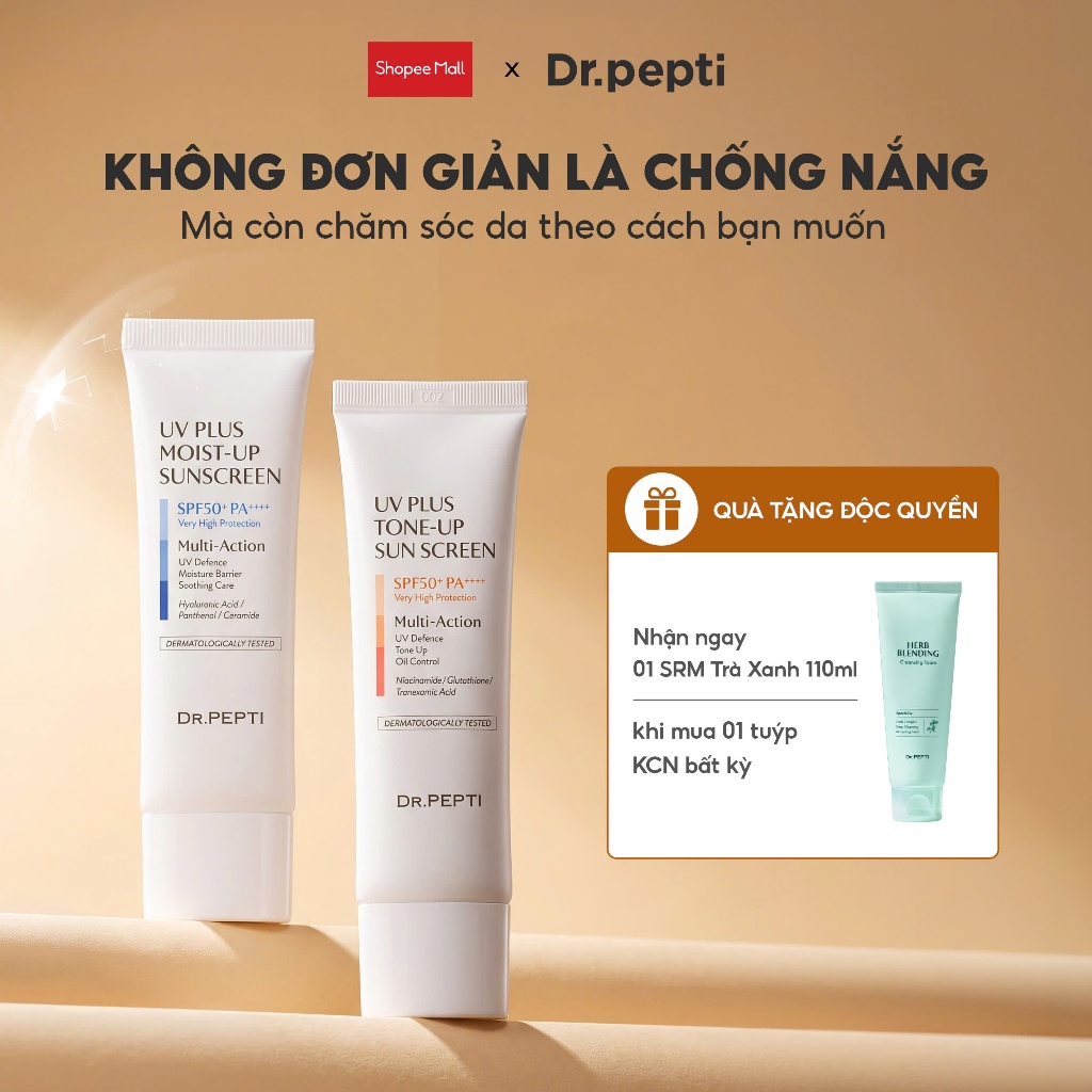 [TH] Kem Chống Nắng Dr.PEPTI Tone-Up & Moist-Up 50ml | Chống Nắng, Kiềm Dầu, Dưỡng Sáng, Cấp Ẩm