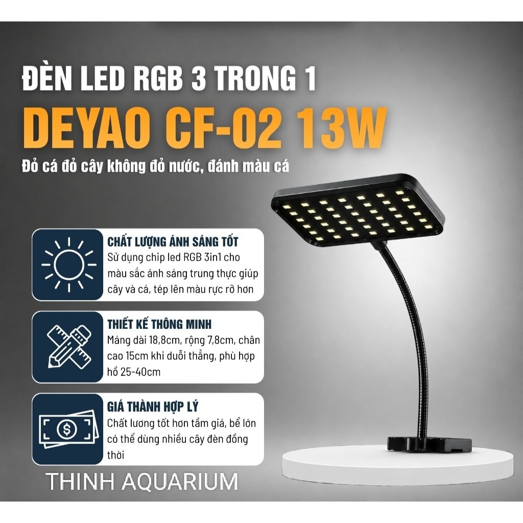 Đèn led kẹp thành Bể cá Deyao CF 02 13W POWER (Size 20-40cm)