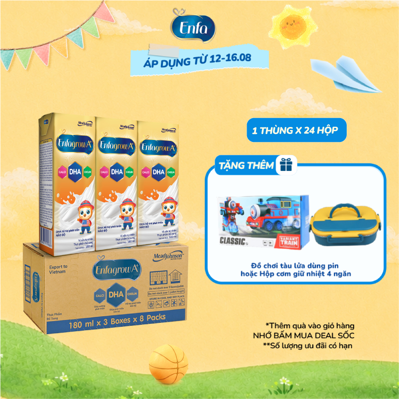 Thùng 24 Hộp Sữa Pha Sẵn Enfagrow A+ 180ml với DHA Hỗ Trợ Phát Triển Não Bộ Cho Trẻ