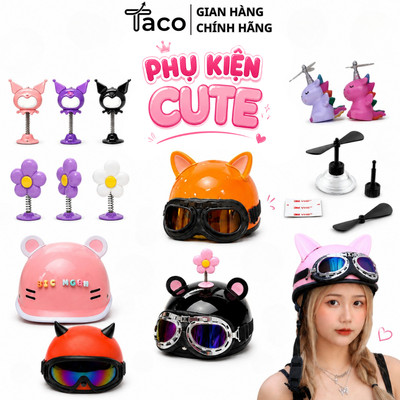 Tai Mèo Hoa Sừng Nhỏ Chong Chóng TACO Gắn Mũ Bảo Hiểm, Xe Máy, Ô Tô, Phụ Kiện Trang Trí Siêu Cute Tặng Keo