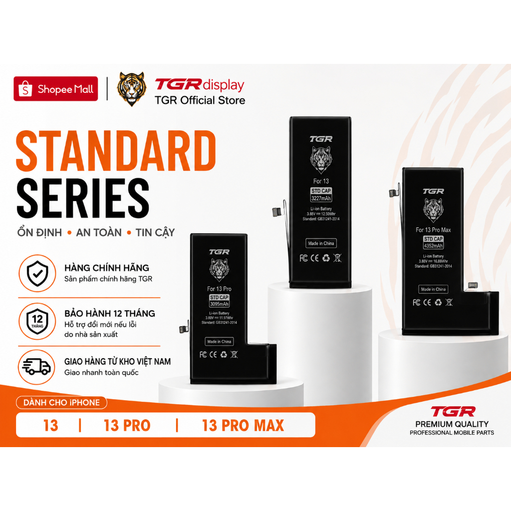 TGR Mall Pin iPhone 13 13 Pro 13 Pro Max - Pin Thay Thế Chính Hãng, Hiển Thị Pin Chuẩn, Dung Lượng C