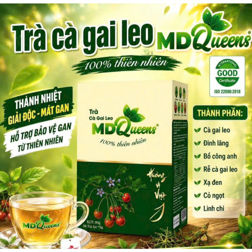 MDQueens Trà cà gai leo túi lọc hoàn toàn từ thảo dược thiên nhiên 90gram