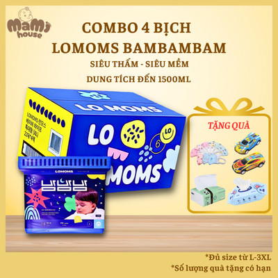 Thùng 4 Bịch Tã/bỉm Lomoms BamBamBam, bỉm đêm cao cấp Hàn Quốc đủ size cho bé từ 3 - 25kg