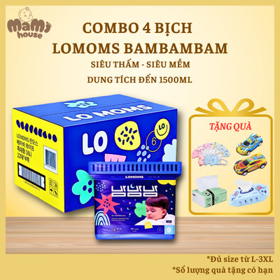 [Kèm Quà] Thùng 4 Bịch Tã/bỉm Lomoms BamBamBam, bỉm đêm cao cấp Hàn Quốc đủ size từ NB đến 3XL
