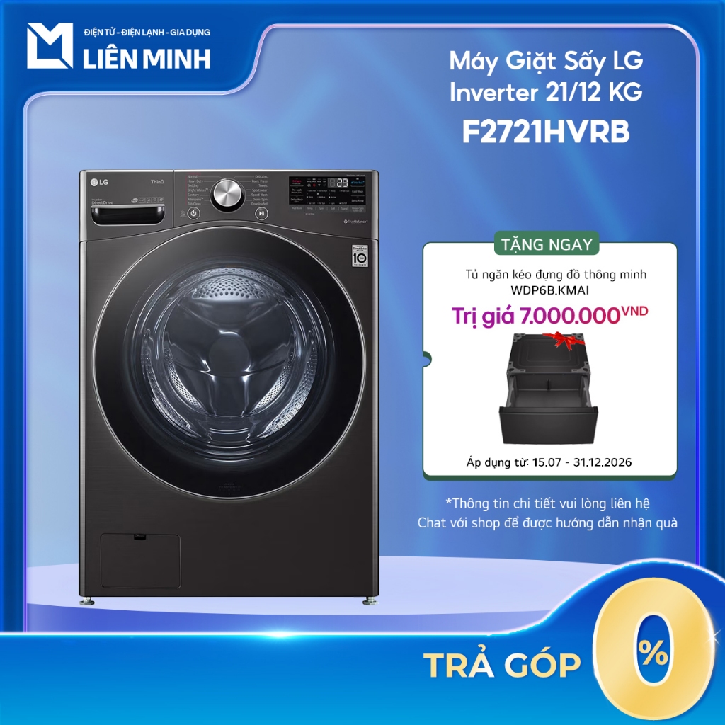 Máy Giặt Sấy LG Inverter 21/12 Kg F2721HVRB [SHIP 0Đ HCM]