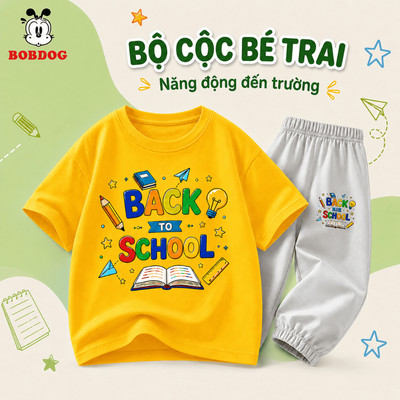 Bộ đồ tựu trường cho bé BOBDOG , set đồ cho bé trai cotton mềm mịn thoáng mát, thoải mái cho bé