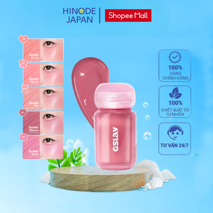 Má hồng kem dạng lỏng GSLAY Bubble Gleam Blush Serum căng bóng bắt sáng, mỏng nhẹ thuần chay 4.5ml