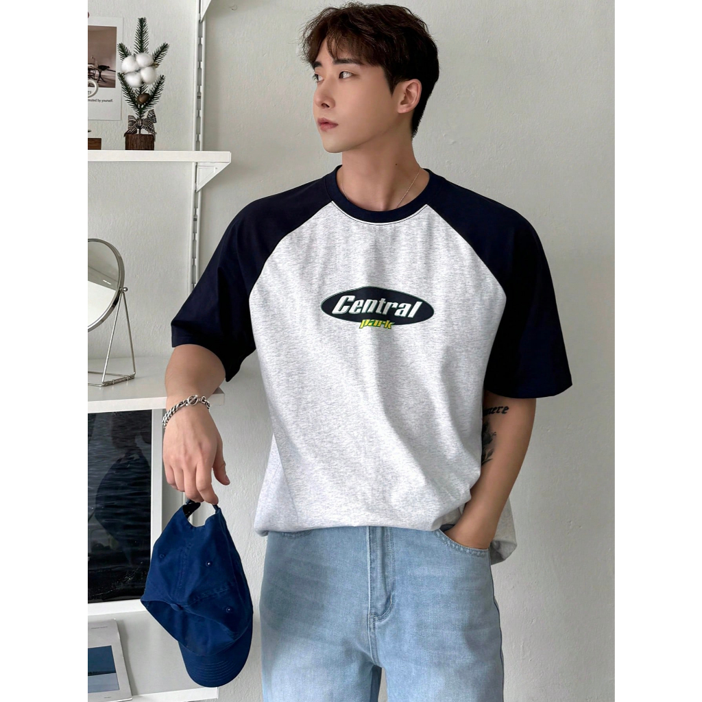 Áo Thun Nam Cổ Tròn Tay Raglan In Hình Central Park Dáng Rộng Style Hàn Quốc
