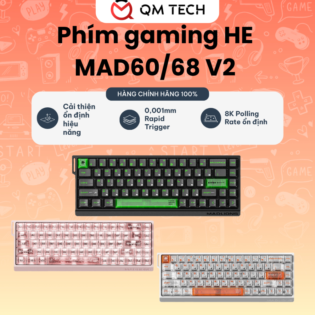 Bàn phím gaming HE Madlions MAD60 / MAD68 HE V2 Rapid Trigger Polling Rate 8K – QMTECH STORE