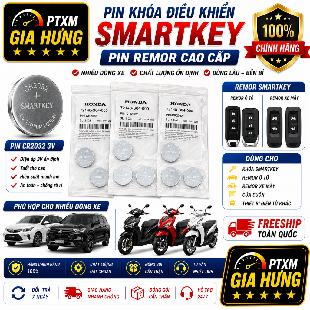 Pin khoá điều khiển remote Smartkey oto xe máy zin honda