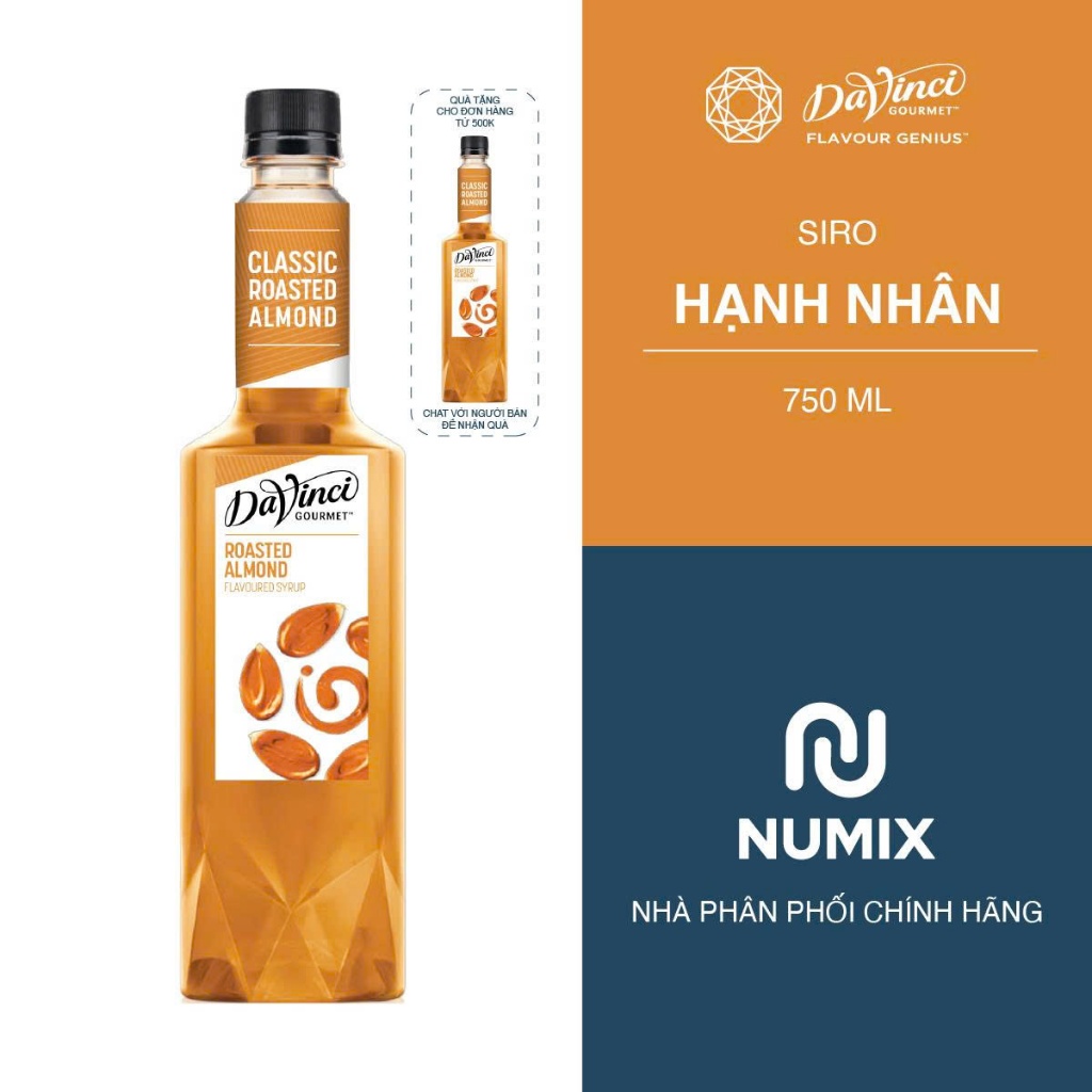 Siro HẠNH NHÂN RANG 750ml Davinci Gourmet hương vị chuẩn pha chế