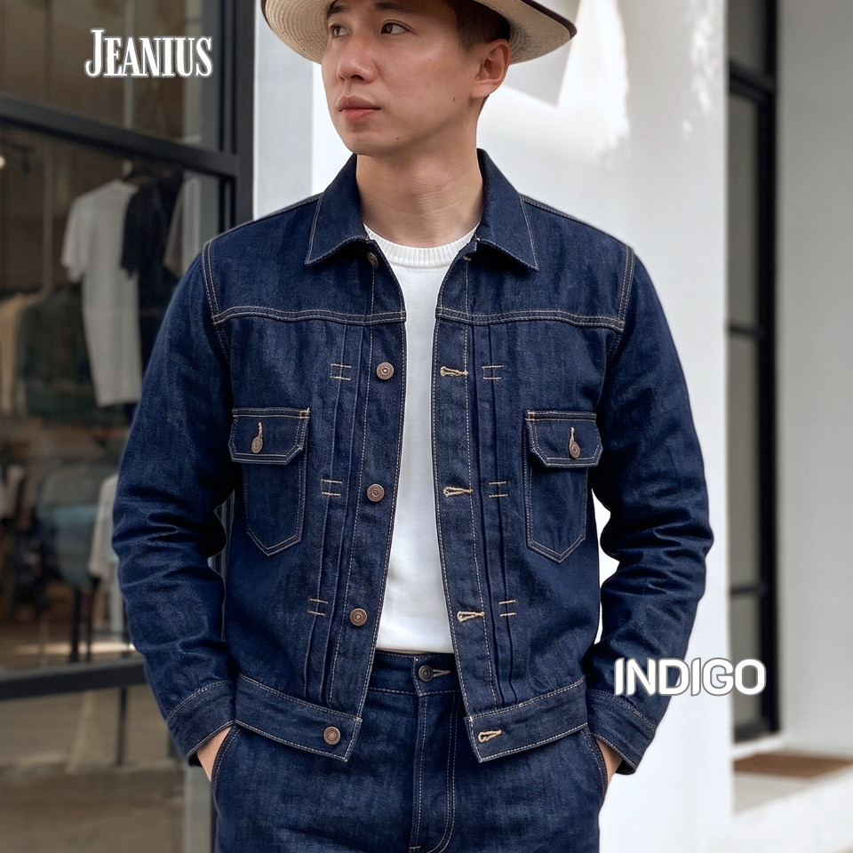 [MỞ BÁN] Indigo Jeans Jacket - Áo Jean Nam Form Rộng Màu Indigo (Màu Xanh Đậm - Raw Denim) JEANIUS