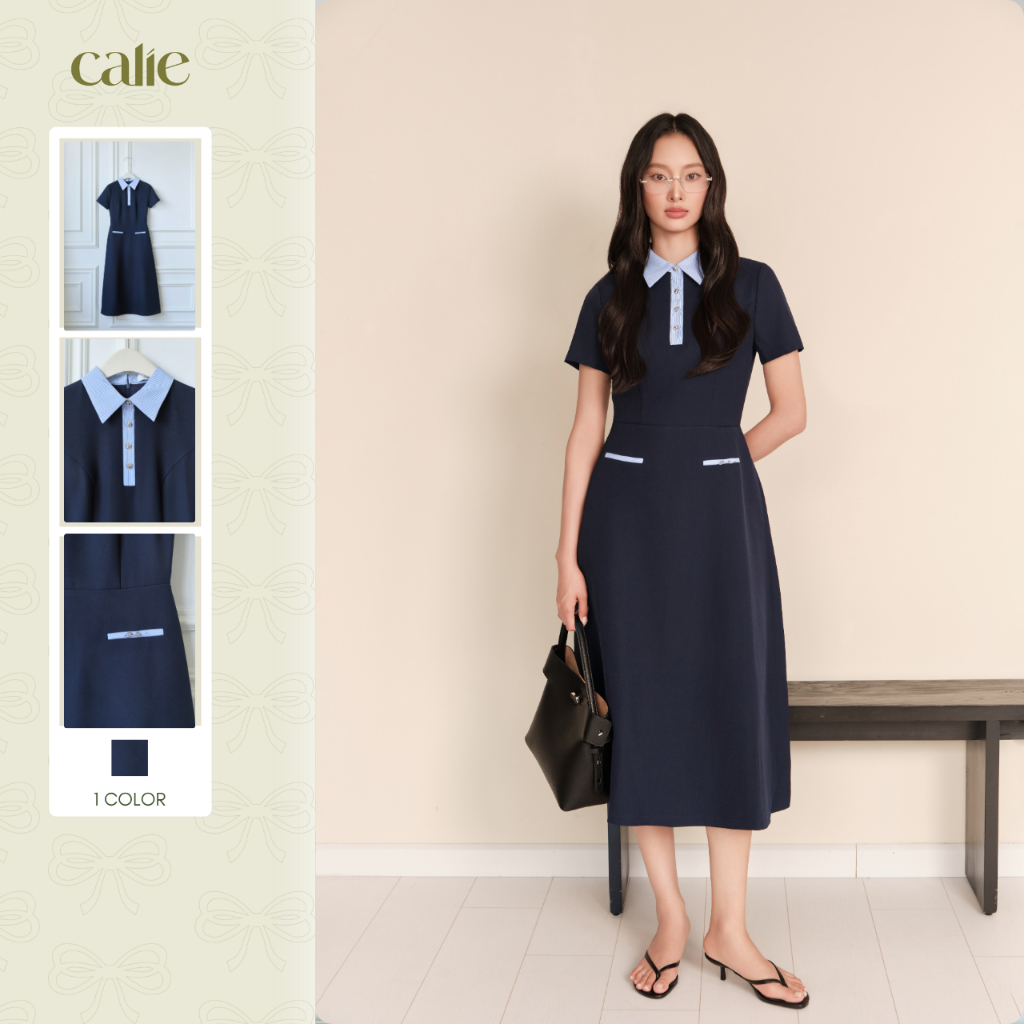 (Late Bloom) Váy xòe tuypsy phối cổ cơi túi giả cao cấp, dáng thanh lịch nữ tính thời trang nữ Calie