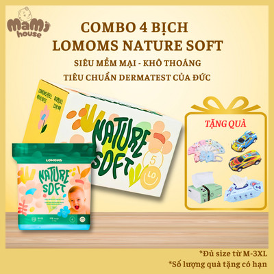 [Kèm Quà] Thùng 4 Bịch Tã/bỉm Lomoms Nature Soft Ngày và Đêm Premium Hàn Quốc đủ size từ NB đêbs 3XL