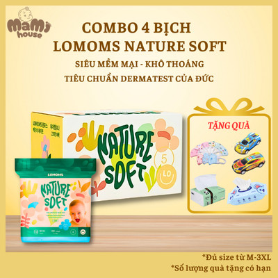 Thùng 4 Bịch Tã/bỉm Lomoms Nature Soft Ngày và Đêm Premium Hàn Quốc đủ size từ 3 - 25kg