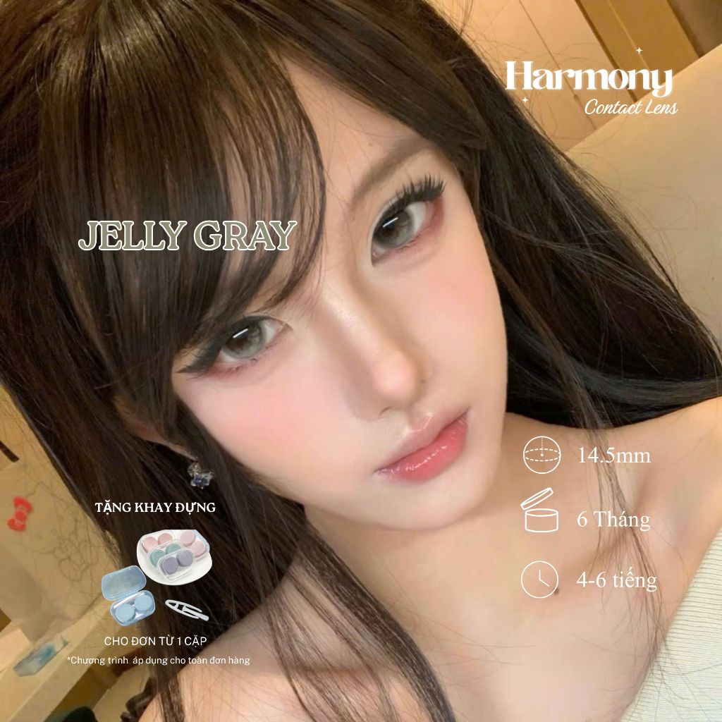 Kính áp tròng - lens xám tây 6 THÁNG HARMONY JELLY GRAY DIA 14.5mm có độ