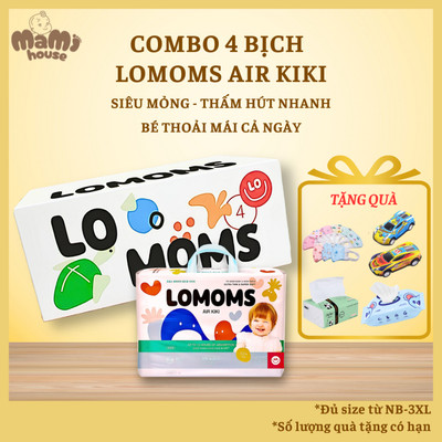 Thùng 4 bịch Tã/Bỉm Lomoms Air Kiki Hàn Quốc đủ size cho bé từ 3 - 25kg