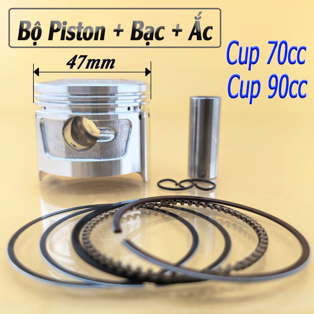 Trọn Bộ Piston Bạc Xe Cub 70cc / Cub 90cc (C70 GB8) - Đường Kính 47mm (Ắc 13mm) | Đủ Size
