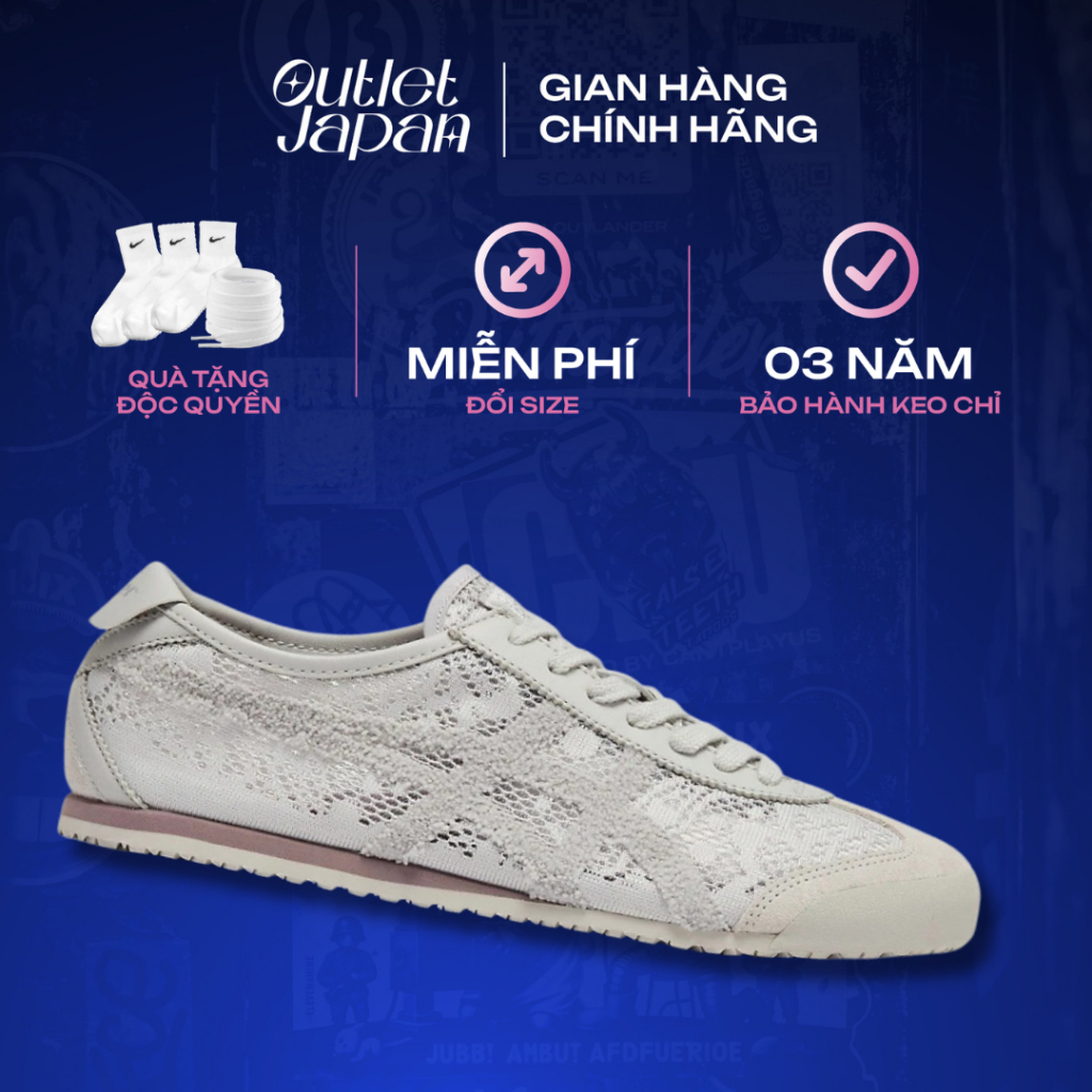 Giày Onitsuka Tiger chính hãng, Onitsuka Tiger Mexico 66 ‘Xám Ren’ real fullbox, bảo hành 03 năm Jap